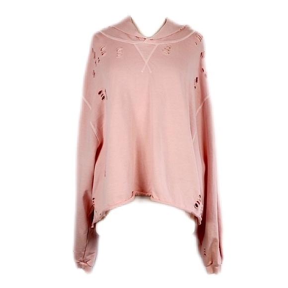 Lily & Lottie Oversized Drop Shoulder Blush Pink Destructed Pullover Hoodie L - Picture 1 of 10